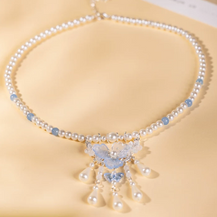 Accessories (148) Faux Pearl Butterfly Waterdrop Pendant Necklace