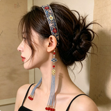 Hair Accessories (151) Ethic Chinese Style Embroidery Wide Headband Beaded Tassel