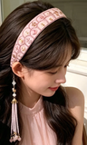 Hair Accessories (152) Pink Embroidery Wide Headband Beaded Tassel