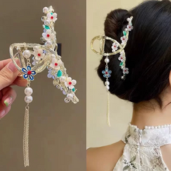 Hair Accessories (157) Floral Flowers Hair Claw Hairclip with Tassel