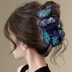 Hair Accessories (162) Large Dark Tone Embroidery Butterfly Hair Claw Hairclip