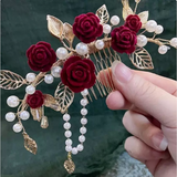Hair Accessories (167) Chinese Wedding Bridal Red & Gold Colour Blossom Floral Large Hair Comb