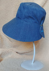 Hand-made 12cm Wide Brimmed Sun Hat with adjustable snap-buttons (Blue Denim) 闊邊太陽帽/遮陽帽/防曬帽 (淨色藍色牛仔布)