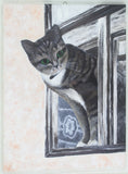 Curious Striped Cat Looking Out The Window Original Acrylic Painting on Canvas Panel