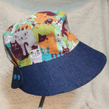 8cm Brim Summer Sun Hat (Happy Cats Print) 闊邊太陽帽/遮陽帽/防曬帽 (開心卡通貓圖案)