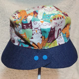 8cm Brim Summer Sun Hat (Happy Cats Print) 闊邊太陽帽/遮陽帽/防曬帽 (開心卡通貓圖案)