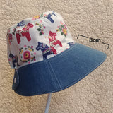 Summer Visor Sun Hat (Floral Horses Print) Cotton Linen + Denim Handmade Hat 棉麻牛仔布太陽帽/遮陽帽/防曬帽 (彩馬圖案)