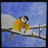 British Yellow Breasted Great Tit Bird Original Acrylic Painting on square canvas panel