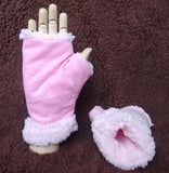 Autumn/Fall Winter Fingerless Gloves (Dark Pink Corduroy + Faux Sherpa) 冬季露指手套 (深粉紅色燈芯絨+羊羔絨仿綿羊毛)