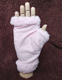 Adjustable Snap Buttons Autumn/Fall Winter Fingerless Hand Warmers (Pink Corduroy + Faux Sherpa) 啪鈕可調較鬆緊, 秋冬露指手套 (粉紅色燈芯絨+羊羔絨)