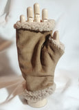 Autumn/Fall Winter Fingerless Gloves (Mud Yellow/Light Brown Corduroy + Faux Sherpa) 冬季露指手套 (淺啡色/泥黃色燈芯絨+羊羔絨)