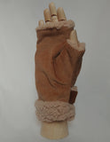 Adjustable Snap Buttons Autumn/Fall Winter Fingerless Hand Warmers (Mud Yellow/Light Brown Corduroy + Faux Sherpa) 啪鈕可調較鬆緊, 秋冬露指手套 (泥黃色/淺啡色燈芯絨+羊羔絨)