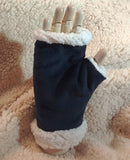 Winter Fingerless Gloves (Navy Blue Corduroy + Faux Sherpa) 冬季露指手套 (深藍色燈芯絨+羊羔絨)