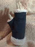 Winter Fingerless Gloves (Navy Blue Corduroy + Faux Sherpa) 冬季露指手套 (深藍色燈芯絨+羊羔絨)