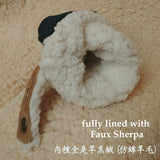Adjustable Snap Buttons Autumn/Fall Winter Fingerless Hand Warmers (Navy Blue Corduroy + Faux Sherpa) 啪鈕可調較鬆緊, 秋冬露指手套 (深藍色燈芯絨+羊羔絨)