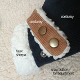 Adjustable Snap Buttons Autumn/Fall Winter Fingerless Hand Warmers (Navy Blue Corduroy + Faux Sherpa) 啪鈕可調較鬆緊, 秋冬露指手套 (深藍色燈芯絨+羊羔絨)