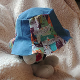 Cute Handmade Bucket Hat, Sun Hat for Toddler Little Boy (Cotton Linen Happy Cats + Lightweight Denim + Cotton Lining)