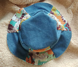 Cute Handmade Bucket Hat, Sun Hat for Toddler Little Boy (Cotton Linen Happy Cats + Lightweight Denim + Cotton Lining)