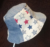 Handmade Bucket Hat, Sunhat (Cotton Linen Stars Print + Lightweight Denim + Cotton Lining) various sizes avaliable