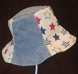Handmade Bucket Hat, Sunhat (Cotton Linen Stars Print + Lightweight Denim + Cotton Lining) various sizes avaliable