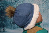 Blue Denim + Faux Sherpa Winter Unisex Style Beanie Crochet Hat for Toddlers, Kids, Adults 男女合用款式秋冬季帽子 (藍色牛仔布+羊羔絨)