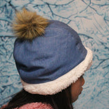 Blue Denim + Faux Sherpa Winter Unisex Style Beanie Crochet Hat for Toddlers, Kids, Adults 男女合用款式秋冬季帽子 (藍色牛仔布+羊羔絨)