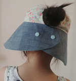 Wide Brim Summer Sun Hat with or without Ponytail Opening (Small Floral Print) Hand-Made Hat 馬尾辮子或髮髻專用太陽帽/遮陽帽/防曬帽 (粉色碎花圖案)