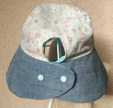 Wide Brim Summer Sun Hat with or without Ponytail Opening (Small Floral Print) Hand-Made Hat 馬尾辮子或髮髻專用太陽帽/遮陽帽/防曬帽 (粉色碎花圖案)