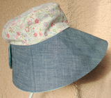 Wide Brim Summer Sun Hat with or without Ponytail Opening (Small Floral Print) Hand-Made Hat 馬尾辮子或髮髻專用太陽帽/遮陽帽/防曬帽 (粉色碎花圖案)