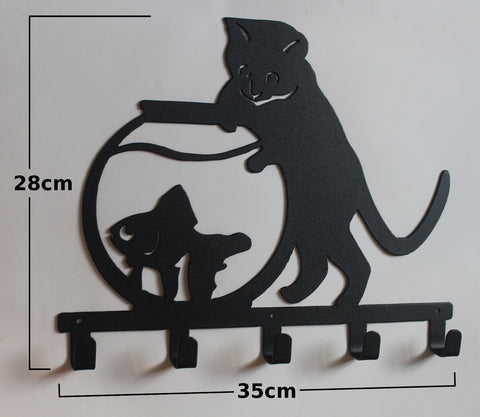 black cat on fish hook Bad Panda Shop — Stylish Metal Art Decor Wall Mounted Clothes Hook Hanger ( Cat & Goldfi