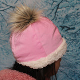 Pink Narrow Corduroy + Faux Sherpa Winter Beanie Crochet Hat for Toddlers, Girls, Women 可愛款式秋冬季女裝帽子 (粉紅色幼條燈芯絨+羊羔絨)