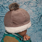 Warm Grey Gray Narrow Corduroy + Faux Sherpa Winter Beanie Crochet Hat for Toddlers, Girls, Women 男女合用秋冬季女裝帽子 (暖灰色幼條燈芯絨+羊羔絨)