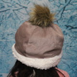 Warm Grey Gray Narrow Corduroy + Faux Sherpa Winter Beanie Crochet Hat for Toddlers, Girls, Women 男女合用秋冬季女裝帽子 (暖灰色幼條燈芯絨+羊羔絨)