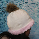 White Corduroy + Faux Sherpa Winter Beanie Crochet Hat for Toddlers, Girls, Women 冬日款式秋女裝保暖帽子 (白色燈芯絨+羊羔絨)