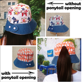 Summer Visor Sun Hat (Floral Horses Print) Cotton Linen + Denim Handmade Hat 棉麻牛仔布太陽帽/遮陽帽/防曬帽 (彩馬圖案)